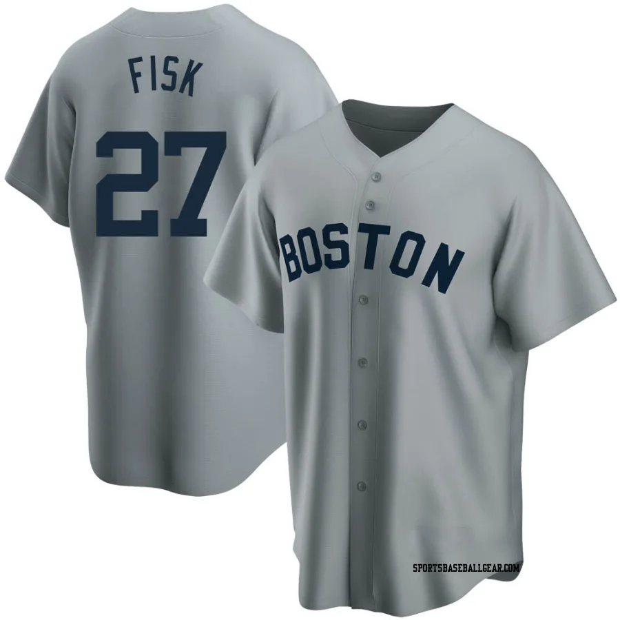 Carlton Fisk Men's Boston Red Sox Gray Replica Road Cooperstown Collection Jersey