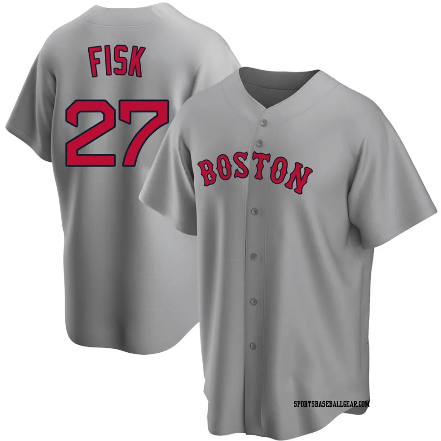 Carlton Fisk Men's Boston Red Sox Gray Replica Road Jersey