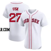 Carlton Fisk Men's Boston Red Sox White Elite Home Patch Jersey