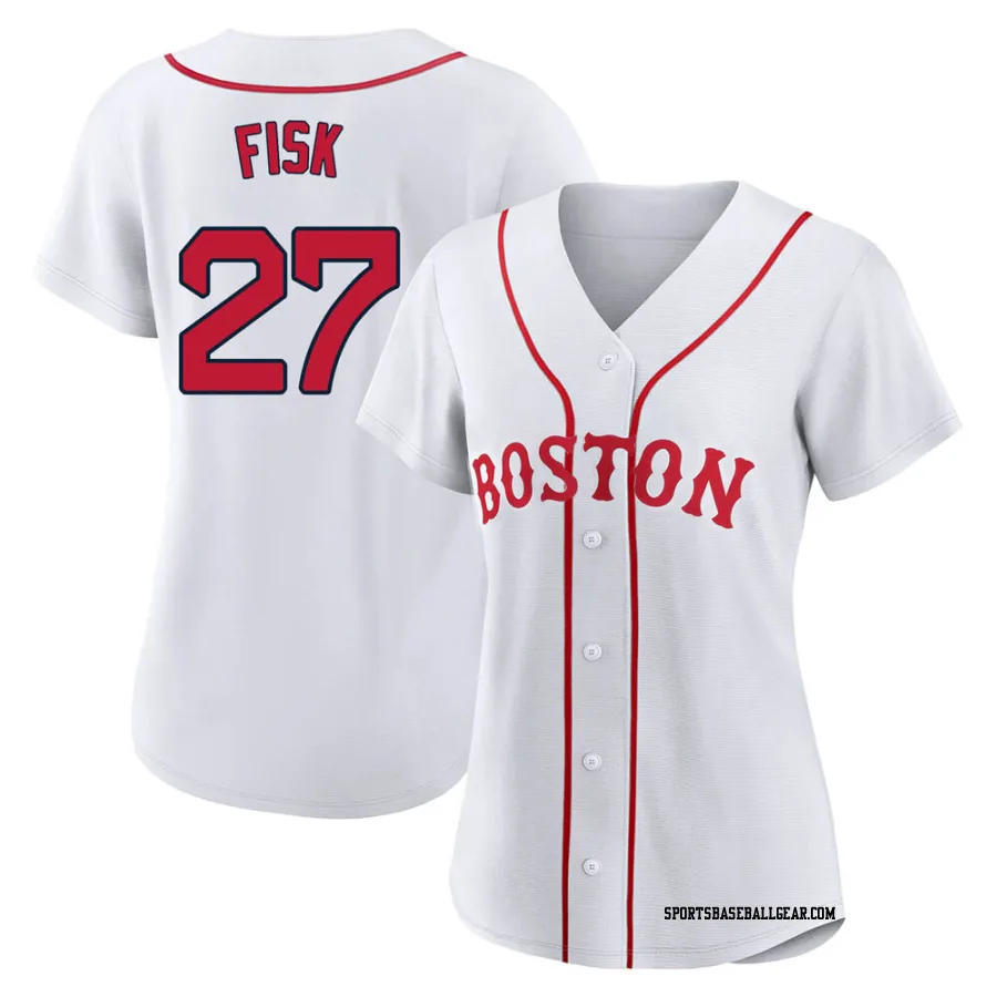 Carlton Fisk Women's Boston Red Sox White Replica 2021 Patriots' Day Jersey