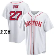 Carlton Fisk Youth Boston Red Sox White Replica 2021 Patriots' Day Jersey