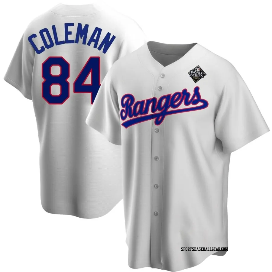 Carson Coleman Men's Texas Rangers White Replica Home Cooperstown Collection 2023 World Series Jersey