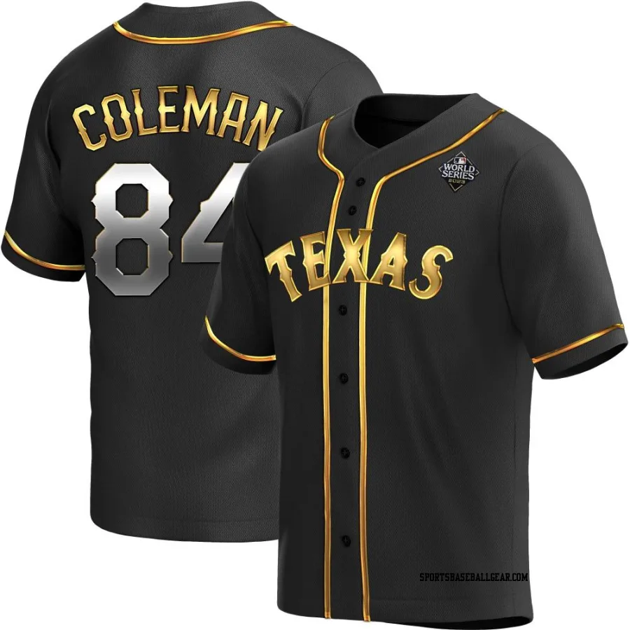 Carson Coleman Youth Texas Rangers Black Golden Replica Alternate 2023 World Series Jersey