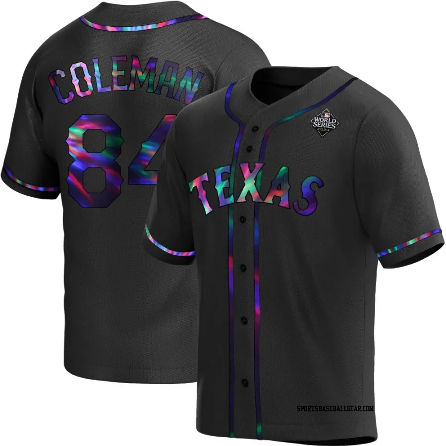 Carson Coleman Youth Texas Rangers Black Holographic Replica Alternate 2023 World Series Jersey