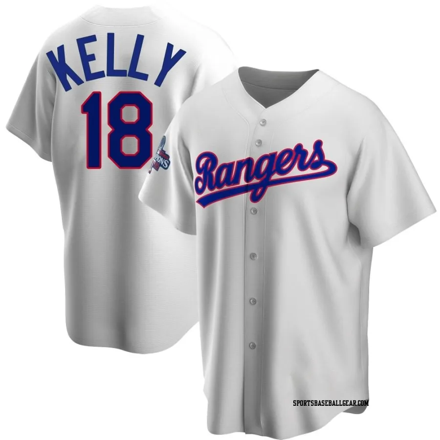 Carson Kelly Men's Texas Rangers White Replica Home Cooperstown Collection 2023 World Series Champions Jersey