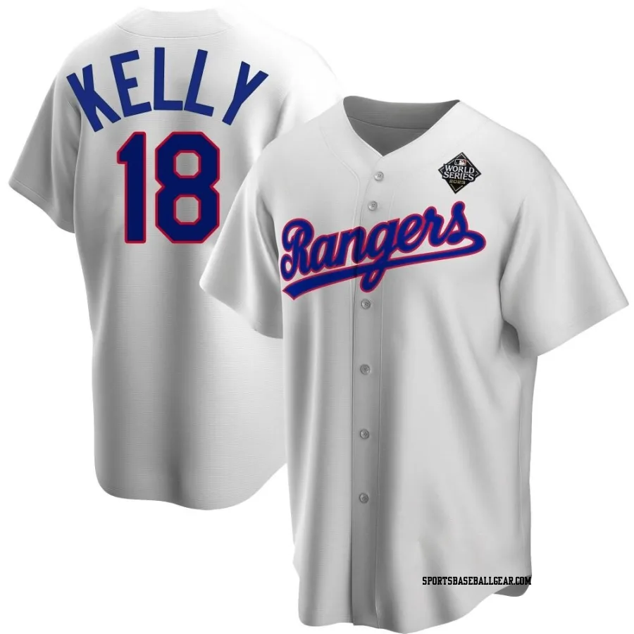 Carson Kelly Youth Texas Rangers White Replica Home Cooperstown Collection 2023 World Series Jersey