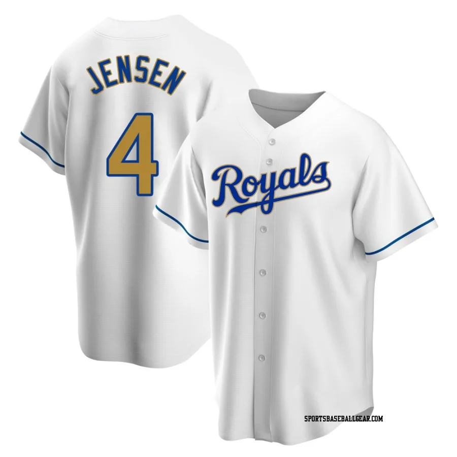 Carter Jensen Men's Kansas City Royals Gold Replica White Home Jersey