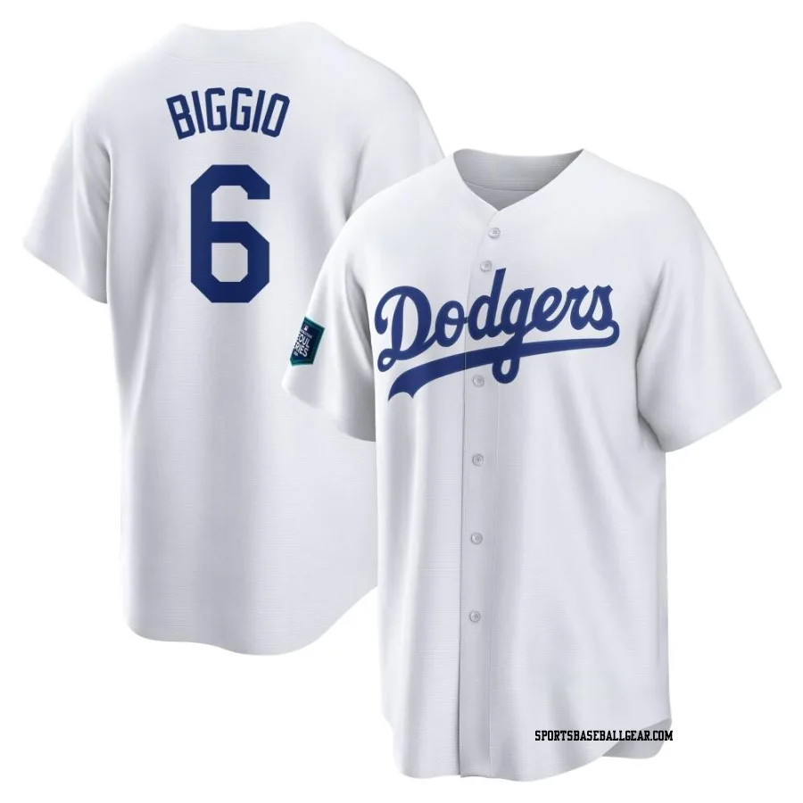 Cavan Biggio Men's Los Angeles Dodgers White Replica 2024 World Tour Seoul Series Home Jersey