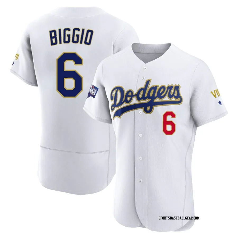 Cavan Biggio Men's Los Angeles Dodgers White/Gold Authentic 2021 Gold Program Player Jersey