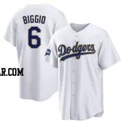 Cavan Biggio Men's Los Angeles Dodgers White/Gold Replica 2021 Gold Program Player Jersey