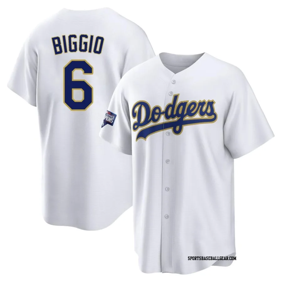 Cavan Biggio Youth Los Angeles Dodgers White/Gold Replica 2021 Gold Program Player Jersey