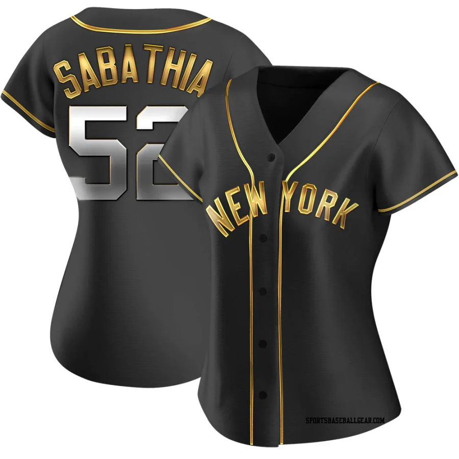 CC Sabathia Women's New York Yankees Black Golden Replica Alternate Jersey