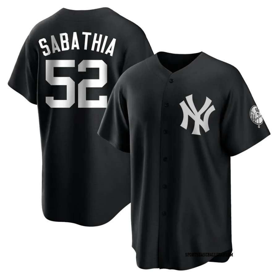 CC Sabathia Youth New York Yankees Black/White Replica Jersey