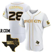 Cesar Cedeno Men's Houston Astros White/Gold Authentic 2023 Space City Ready 2 Reign Flex Base Jersey