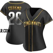 Cesar Cedeno Women's Cincinnati Reds Black Golden Replica Alternate Jersey