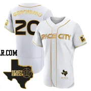 Cesar Geronimo Men's Houston Astros White/Gold Authentic 2023 Space City Ready 2 Reign Flex Base Jersey