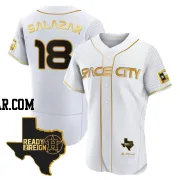 Cesar Salazar Men's Houston Astros White/Gold Authentic 2023 Space City Ready 2 Reign Flex Base Jersey