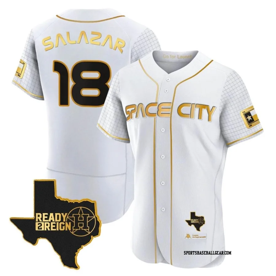 Cesar Salazar Men's Houston Astros White/Gold Authentic 2023 Space City Ready 2 Reign Flex Base Jersey