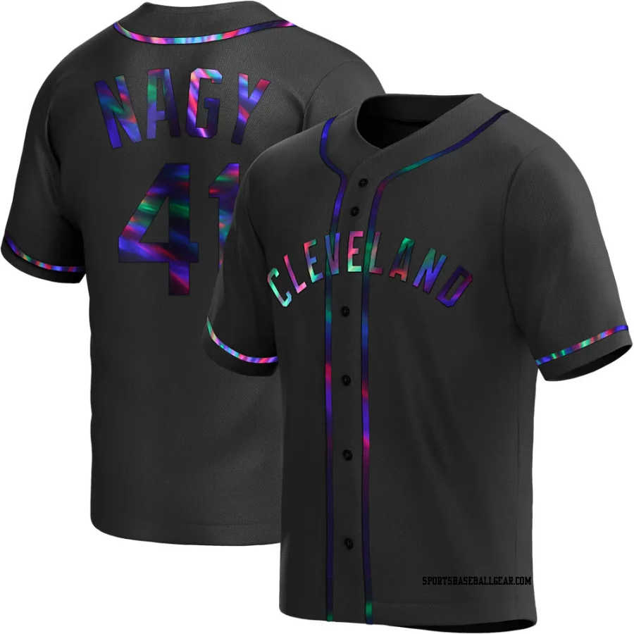 Charles Nagy Men's Cleveland Guardians Black Holographic Replica Alternate Jersey