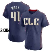 Charles Nagy Men's Cleveland Guardians Navy Elite 2024 City Connect Jersey