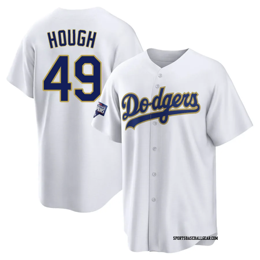 Charlie Hough Men's Los Angeles Dodgers White/Gold Replica 2021 Gold Program Player Jersey