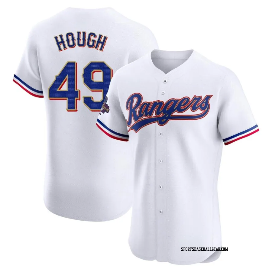 Charlie Hough Men's Texas Rangers Gold Elite White 2024 Collection Jersey