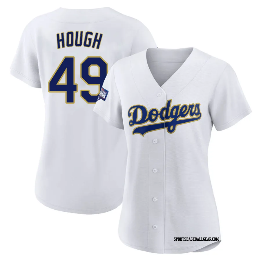 Charlie Hough Women's Los Angeles Dodgers White/Gold Replica 2021 Gold Program Player Jersey