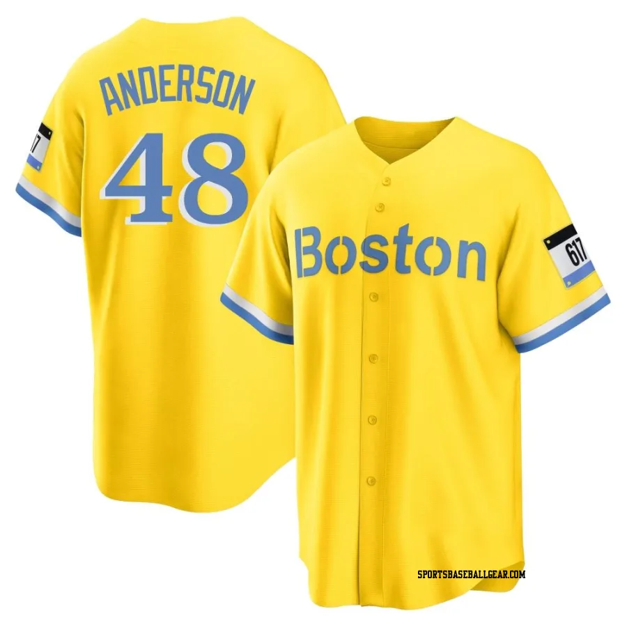 Chase Anderson Men's Boston Red Sox Gold/Light Replica Blue 2021 City Connect Player Jersey