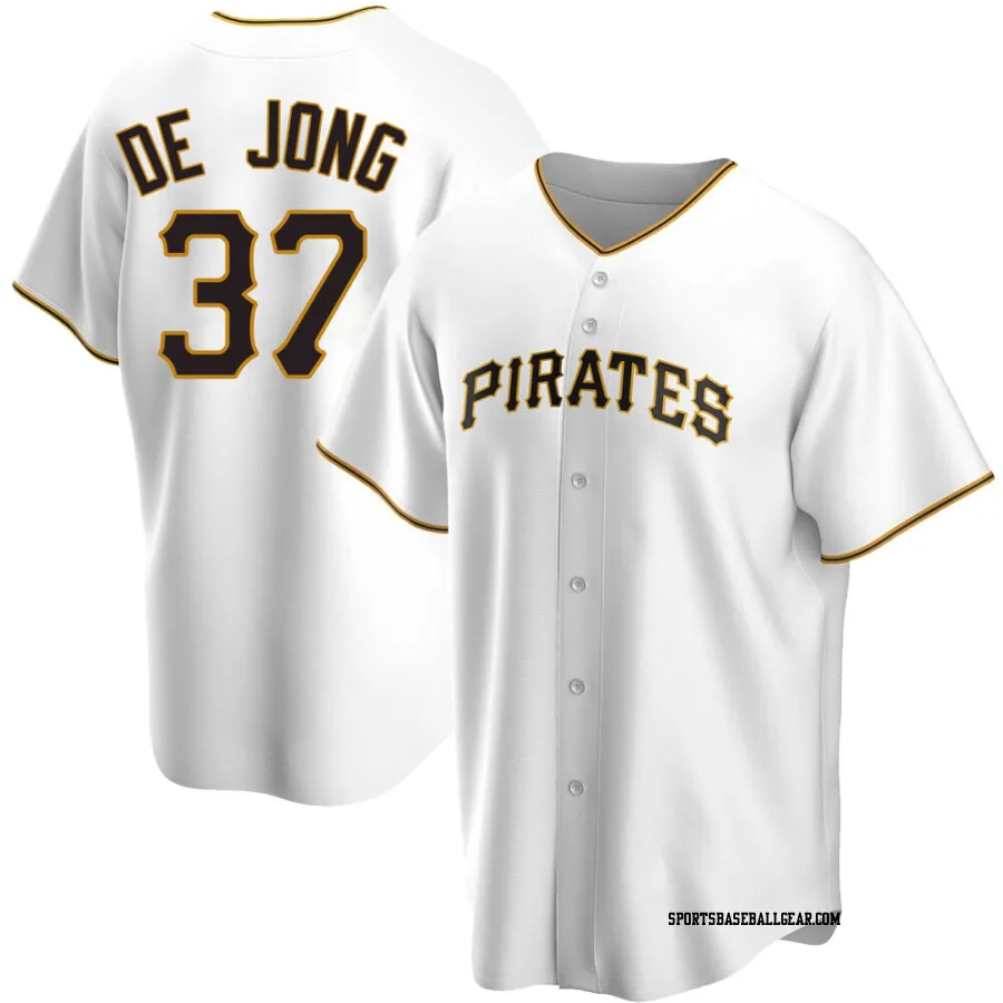 Chase De Jong Men's Pittsburgh Pirates White Replica Home Jersey