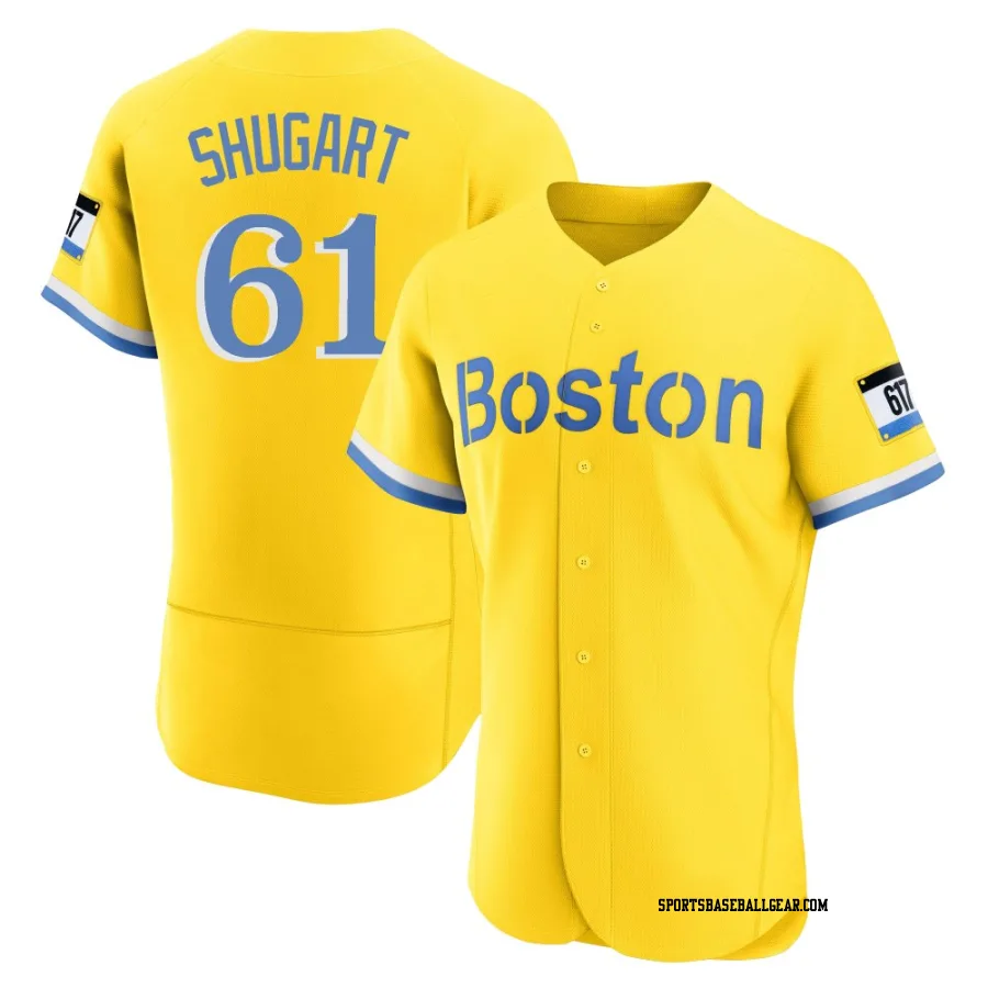 Chase Shugart Men's Boston Red Sox Gold/Light Authentic Blue 2021 City Connect Jersey