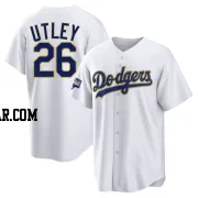 Chase Utley Men's Los Angeles Dodgers White/Gold Replica 2021 Gold Program Player Jersey