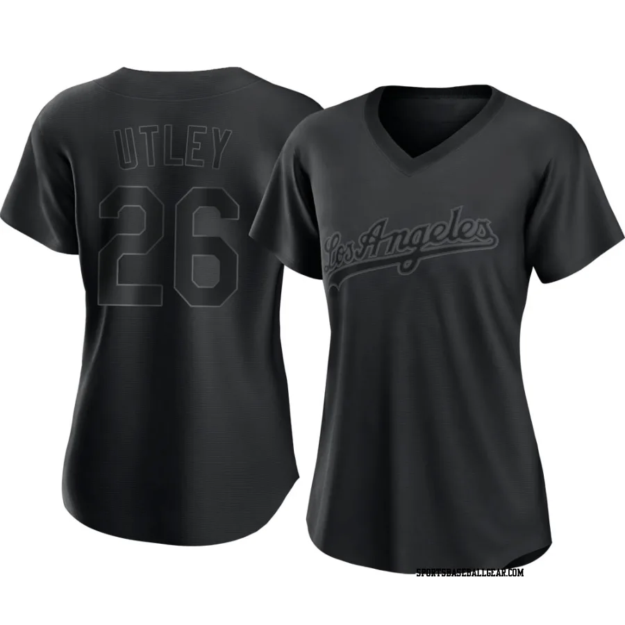 Chase Utley Women's Los Angeles Dodgers Black Authentic Pitch Fashion Jersey