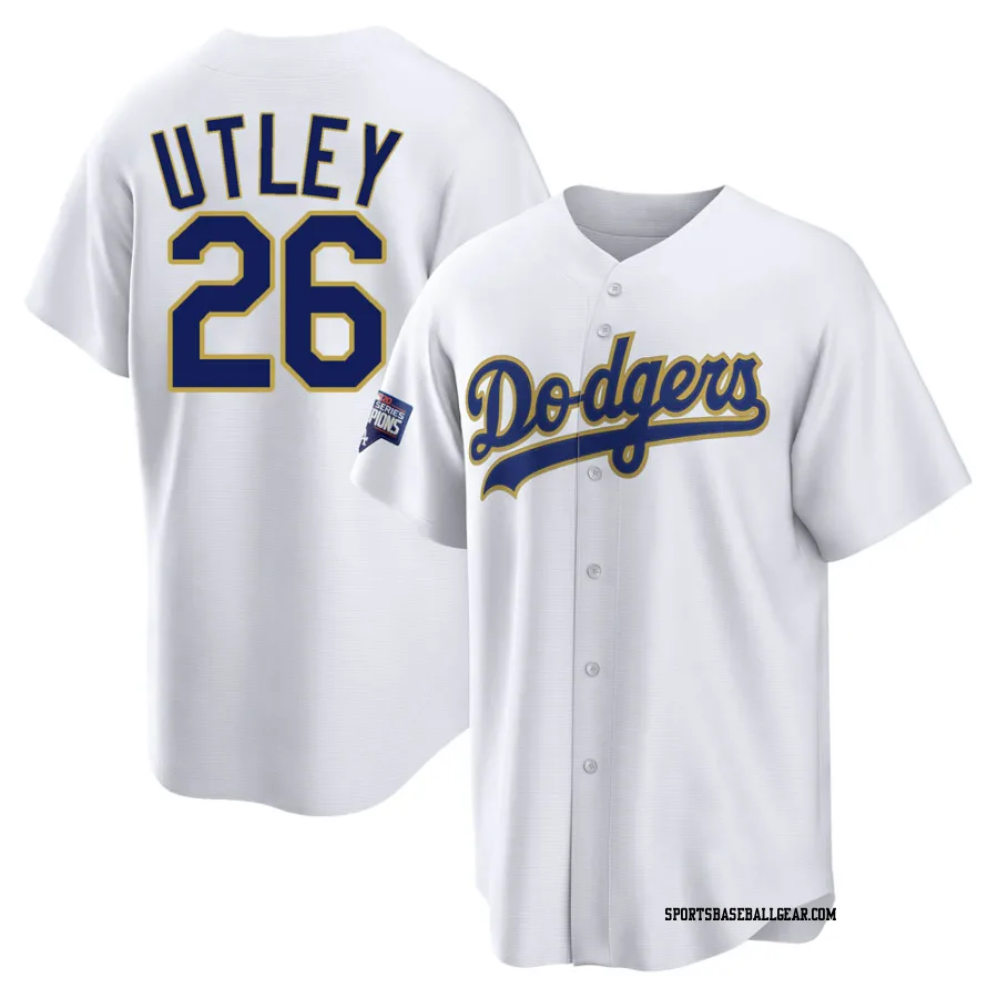 Chase Utley Youth Los Angeles Dodgers White/Gold Replica 2021 Gold Program Player Jersey