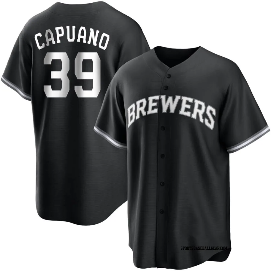 Chris Capuano Men's Milwaukee Brewers Black/White Replica Jersey