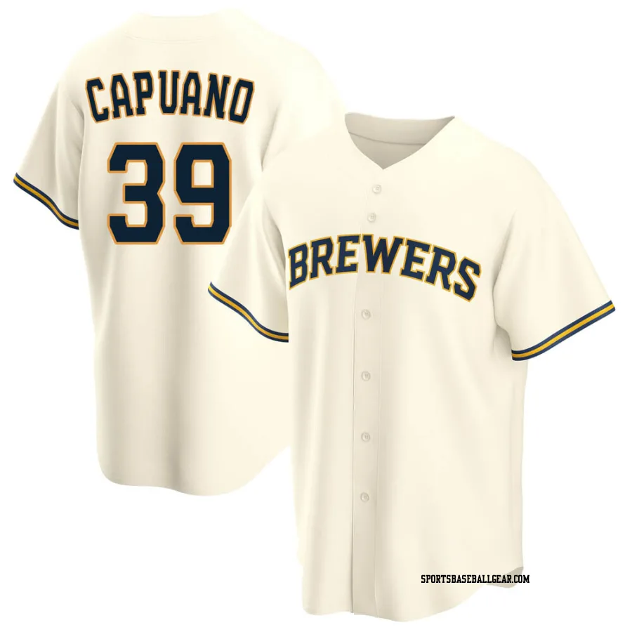 Chris Capuano Men's Milwaukee Brewers Cream Replica Home Jersey