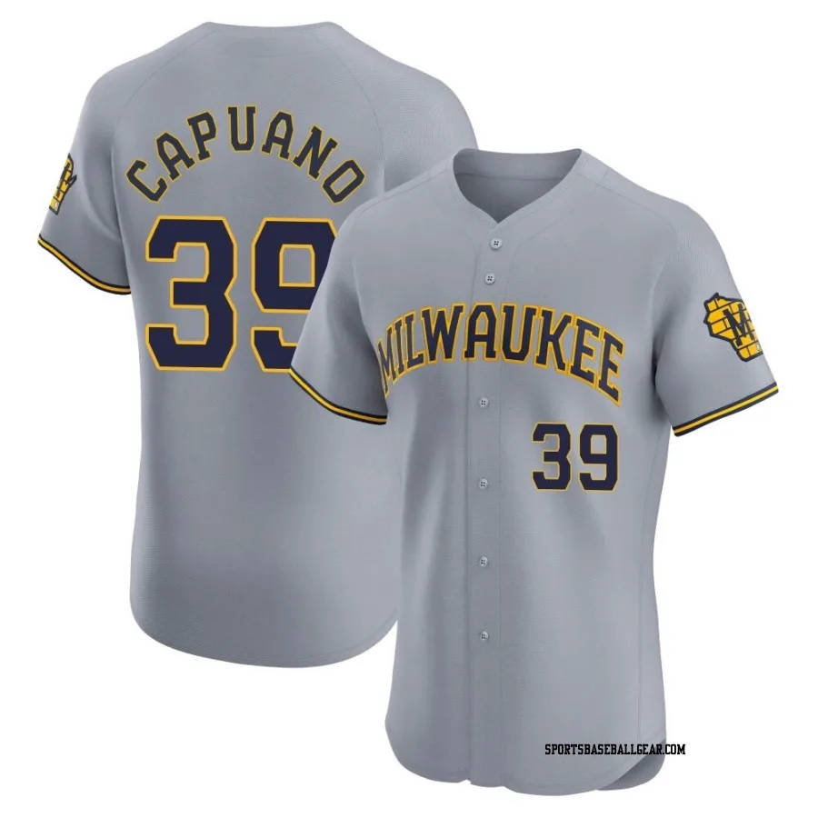 Chris Capuano Men's Milwaukee Brewers Gray Elite Road Jersey