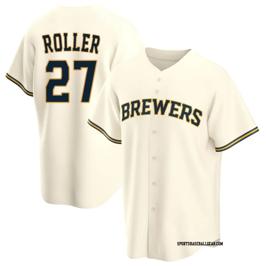 Chris Roller Men's Milwaukee Brewers Cream Replica Home Jersey