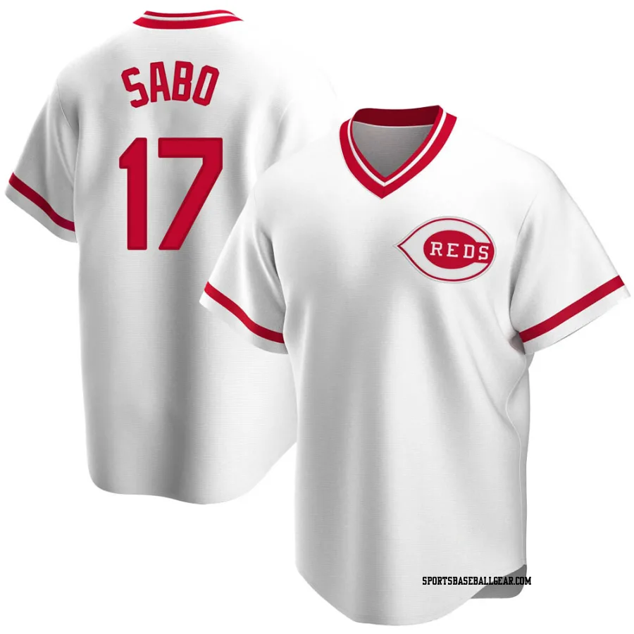 Chris Sabo Men's Cincinnati Reds White Replica Home Cooperstown Collection Jersey