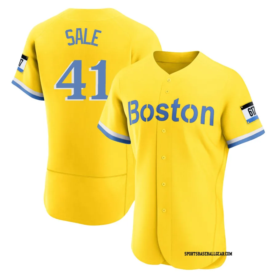 Chris Sale Men's Boston Red Sox Gold/Light Authentic Blue 2021 City Connect Jersey