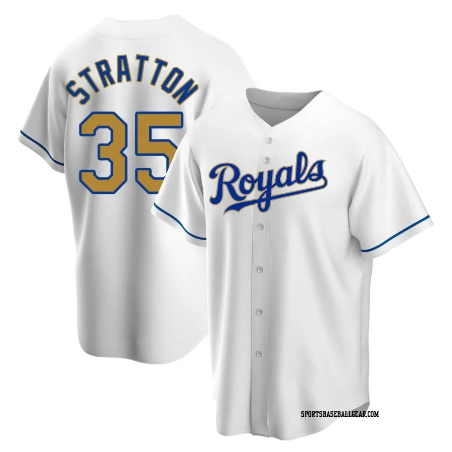 Chris Stratton Men's Kansas City Royals Gold Replica White Home Jersey