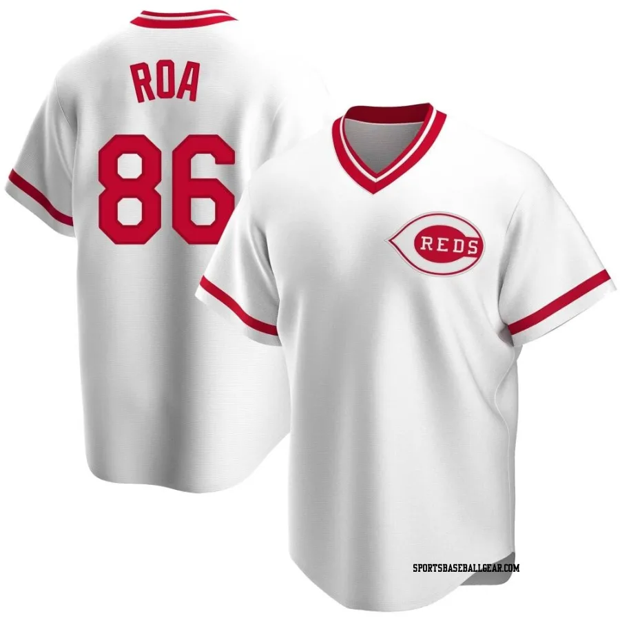 Christian Roa Men's Cincinnati Reds White Replica Home Cooperstown Collection Jersey