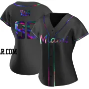 Christian Roa Women's Miami Marlins Black Holographic Replica Alternate Jersey