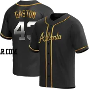 Cito Gaston Men's Atlanta Braves Black Golden Replica Alternate Jersey