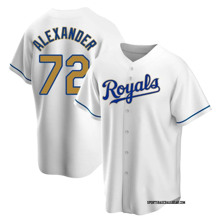 CJ Alexander Men's Kansas City Royals Gold Replica White Home Jersey