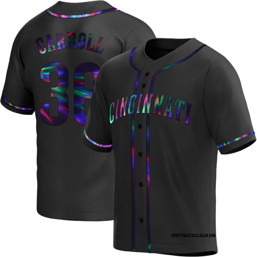 Clay Carroll Men's Cincinnati Reds Black Holographic Replica Alternate Jersey