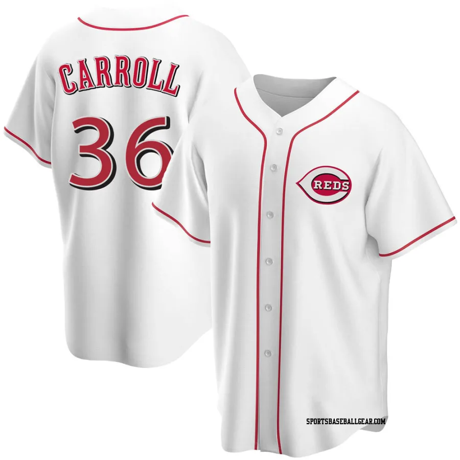 Clay Carroll Men's Cincinnati Reds White Replica Home Jersey