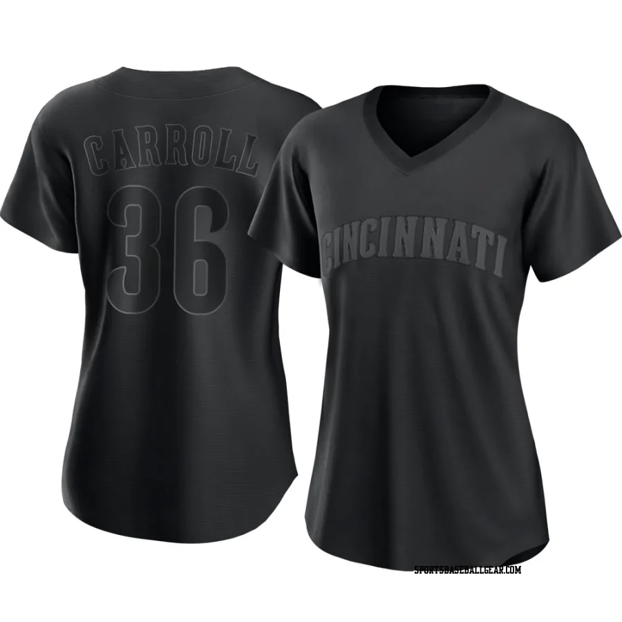 Clay Carroll Women's Cincinnati Reds Black Authentic Pitch Fashion Jersey