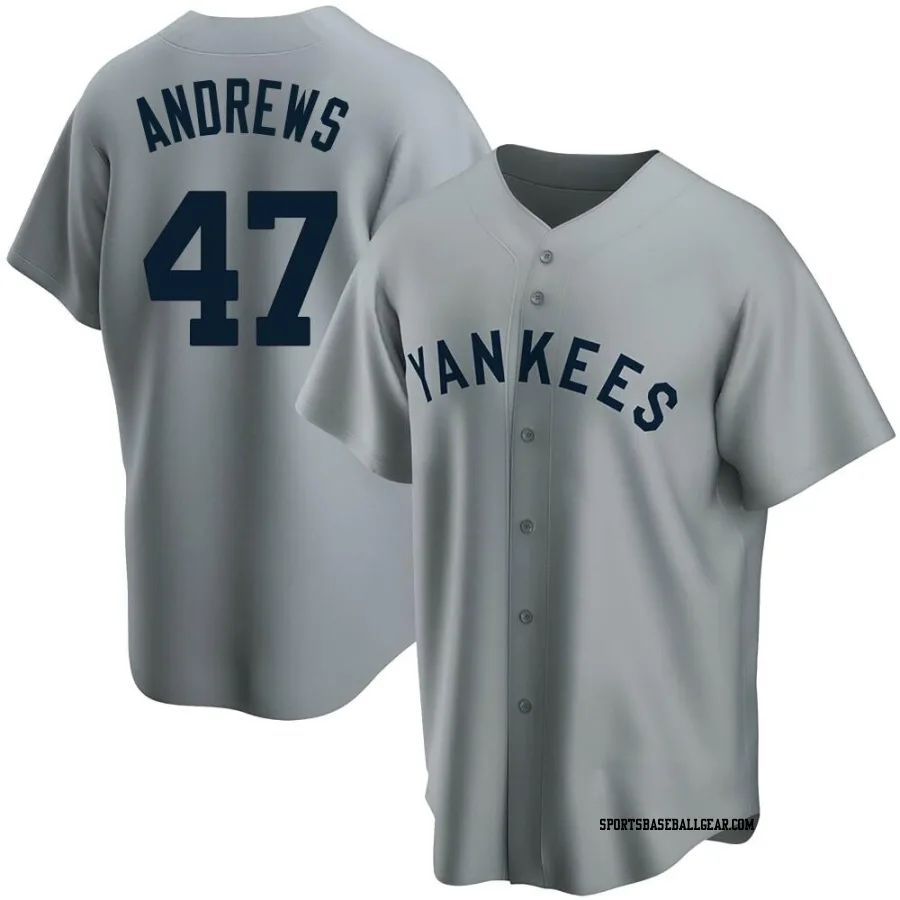 Clayton Andrews Men's New York Yankees Gray Replica Road Cooperstown Collection Jersey