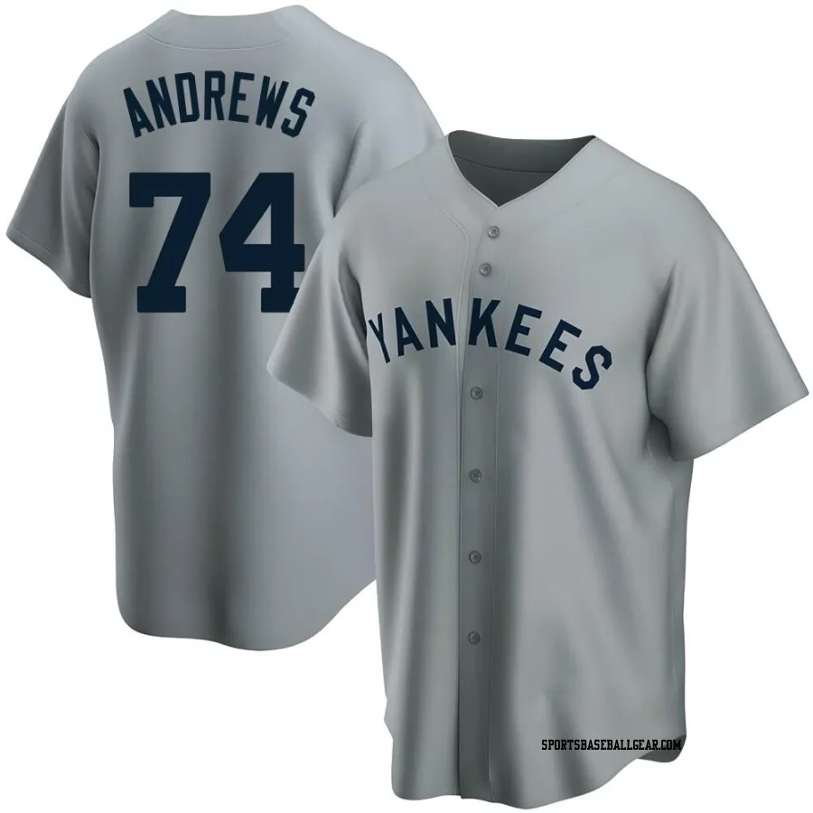 Clayton Andrews Men's New York Yankees Gray Replica Road Cooperstown Collection Jersey