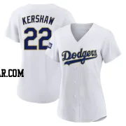 Clayton Kershaw Women's Los Angeles Dodgers White/Gold Replica 2021 Gold Program Player Jersey